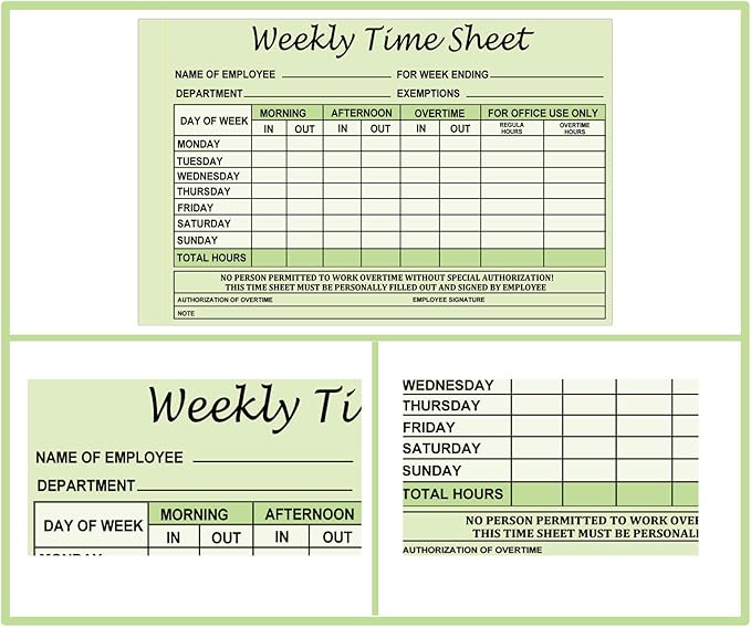 Employee Weekly Time Sheets Weekly Format 2 Part Carbonless 5.5 x 8.26 Inch - Daily Time Sheet Log Book Weekly Format 100 Sets