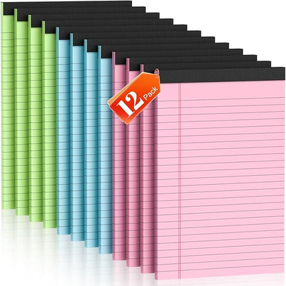 Legal Pads 5x8 12 Pack Note Pads College Ruled Notepad Pink/Green/Blue Perforated Small Legal Pads 80GSM Notepads 30 Sheets Writing Pads Line Paper Pad for School, College, Office, Business