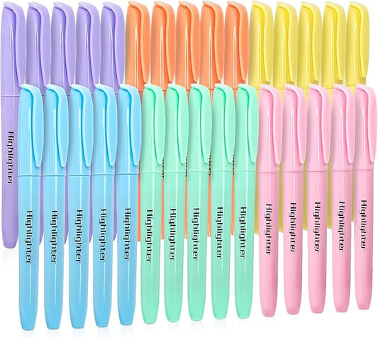 V-Opitos 30 Pack Highlighter in 6 Pastel Colors, No Bleed Highlighters, Bright Highlighters with Soft Chisel Tips, Ideal for Office and School Supplies