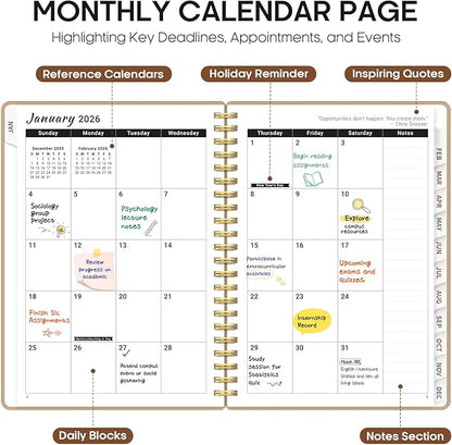 2026 Planner, Weekly and Monthly Calender Planner, Jan 2026 to Dec 2026, Hardcover 2026 Calendar Planner Book with Tabs & Inner Pocket, Office Home School Supplies for Women & Men - A4 (8.5" x 11"), Oat Brown