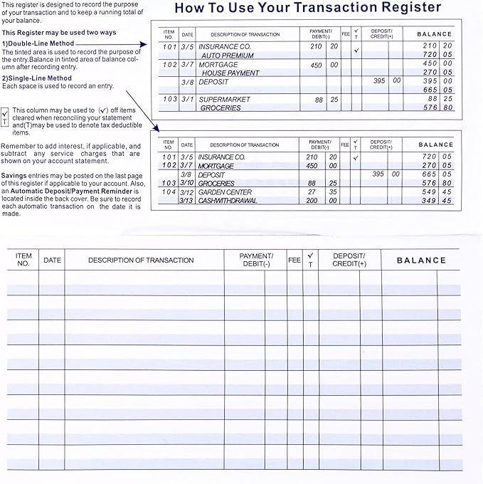 24 Pack Check Register, Checkbook Registers for Personal, Blank Ledger Transaction Registers for Personal or Business, Check Register Book for Checking and Saving Account, Deposit and Credit Card