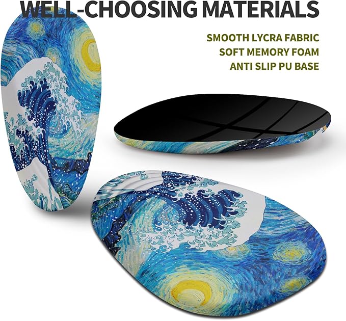 Hokafenle Ergonomic Mouse Pad Wrist Support, Terraced Slope Carpal Tunnel Wrist Pad for Mouse with Unibody Memory Foam, Wrist Rest Pain Relief Mousepad (Starry Night Sea Wave, 11.8x7.9 in)