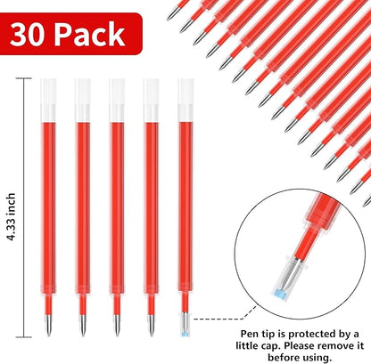 Retractable Gel Pen Refills, Shuttle Art 30 Pack Red Rollerball Gel Ink Pens Refills, Bulk Set, 0.7mm Fine Point for Writing Journaling Taking Notes School Office Home