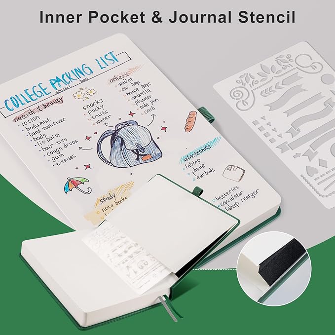 EMSHOI Blank Notebook Journal - 320 Pages, 100gsm Thick Paper, A5 Hardcover Leather, Art Sketchbook for Drawing, Unlined, Plain Sketch Book for Women Men Work Writing, 5.75 X 8.38, Dark Green