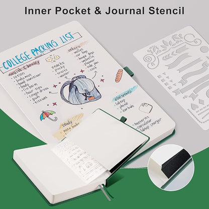 EMSHOI Blank Notebook Journal - 320 Pages, 100gsm Thick Paper, A5 Hardcover Leather, Art Sketchbook for Drawing, Unlined, Plain Sketch Book for Women Men Work Writing, 5.75 X 8.38, Dark Green