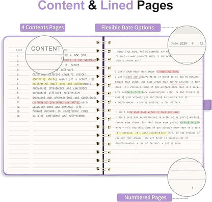 EMSHOI Lined Spiral Journal Notebook for Women & Men, 140 Numbered Pages, College Ruled Hardcover Notebook for Work & Note Taking, Journals for Writing, A5(6"x8") - Lightpurple