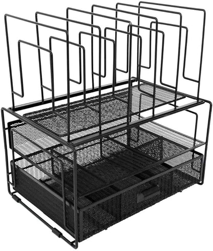 BLU MONACO Black Workspace Desk organizers and Storage and Accessories Desktop Rack with File Organizer, File sorters and Drawer