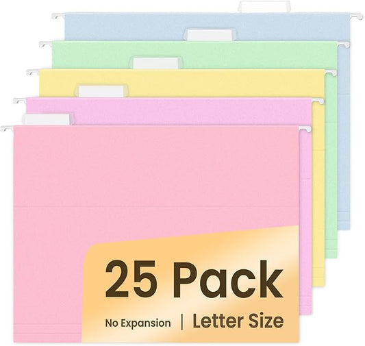 SUNEE 25 Pack Hanging File Folders, Bright Folders, Hanging File Folders Letter Size with 1/5-cut Tabs, Stay Organized for Your Home and Office Bulk File and Documents