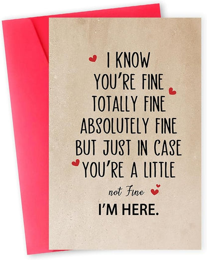 Funny Encouragement Card Gifts for Women Men，Warm Thinking of You Cards for Him Her，Get Well Soon Card，Positive Card，Inspirational Cards，Thoughtful You're Totally Fine，I'm Here for You Card
