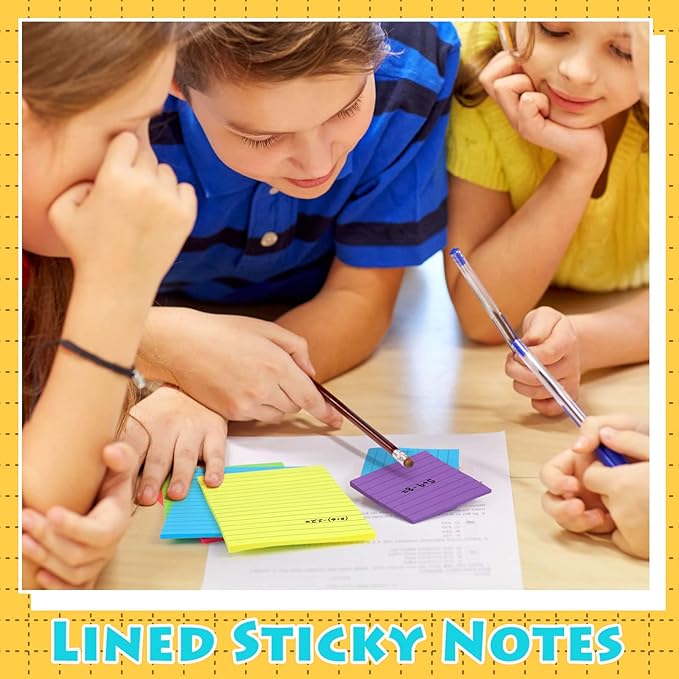 Yexiya 64 Pcs Lined Sticky Notes Self Stick Notes with Lines Bright Assorted Colors Sticky Notes for Home Office Products Post Memos, 1920 Sheets(4 x 6 Inch, 3 x 3 Inch,Vivid Color)