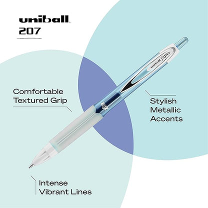 Uni-Ball Signo 207 Colors Gel Pens 12 Pack, Assorted 0.7mm Medium Gel Ink Pens For Smooth Writing