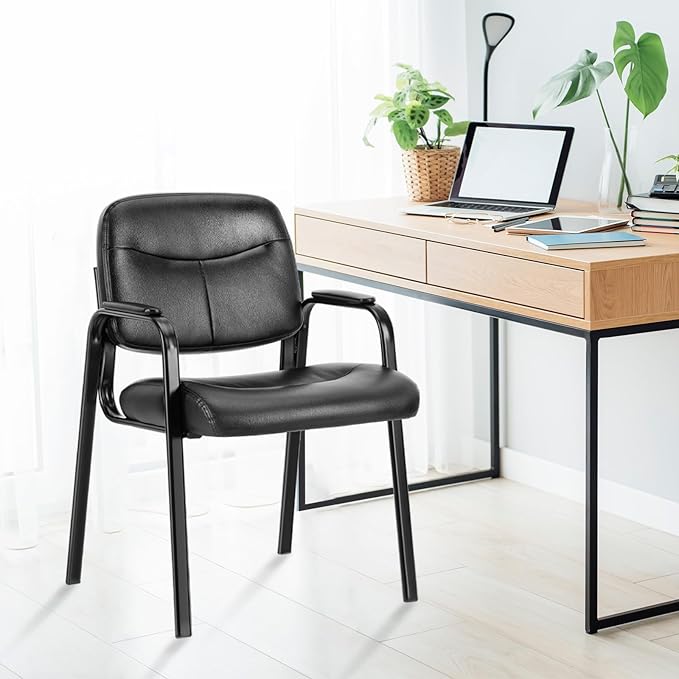 Sweetcrispy Waiting Reception Guest Set of 2, Conference Room Lobby Padded Arms, Desk Wheels Leather Office Chair