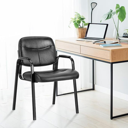 Sweetcrispy Waiting Reception Guest Set of 2, Conference Room Lobby Padded Arms, Desk Wheels Leather Office Chair