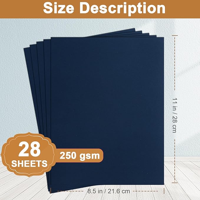 28 Sheets Navy Blue Cardstock 8.5 x 11 Craft Paper, 92lb Heavyweight Navy Card Stock for DIY Cards, Graduations, Wedding Invitations, Party