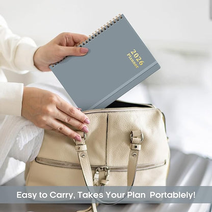 2026 Planner, Weekly and Monthly Calendar Planner, January 2026 - December 2026, Hardcover 2026 Calendar Planner Book with Tabs For Women & Men, Inner Pocket, Spiral Bound, Perfect for Office Home School Supplies - A5 (6.3" x 8.5"), Stone Gray