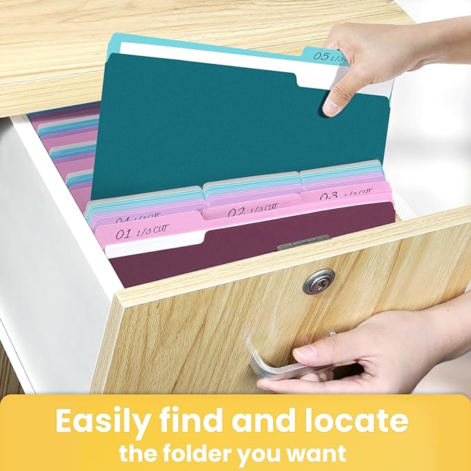 SUNEE File Folders Letter Size Vintage Colors, 100 Pack Manilla Folders 8.5 x 11 1/3-Cut Tabs, Colored File Folders Office Home School for Documents Files Paper