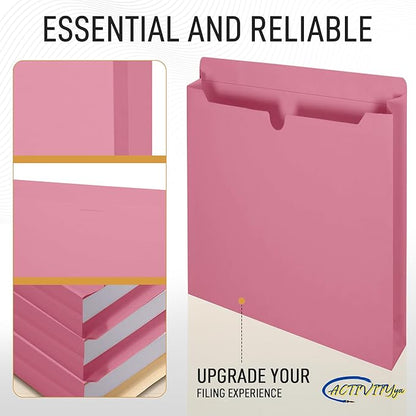 Pink File Jackets, 2 Inch Expansion, Letter Size, Reinforced Straight-Cut Tab, 6 Pack