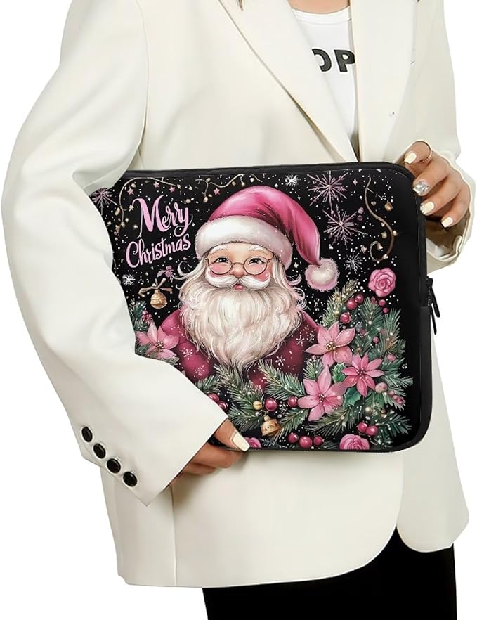 Christmas Laptop Protective Sleeve for Women 12 inch Portable Computer Sleeve Neoprene Lap Top Case Santa Claus Computer Carrying Case Suitable for Travel Office Pouch