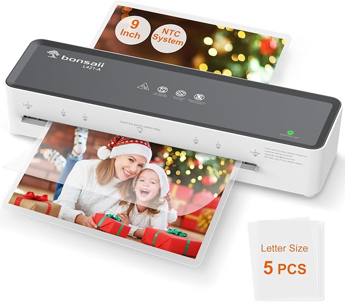 Bonsaii 9 Inch Laminator, Laminator Machine with Laminating Sheets, Laminating Machine for Teacher Personal, Home, Office, and Classroom Organization Supplies - L421-A Grey