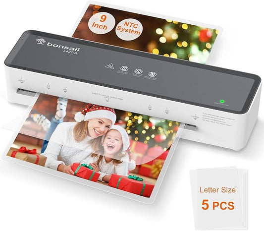 Bonsaii 9 Inch Laminator, Laminator Machine with Laminating Sheets, Laminating Machine for Teacher Personal, Home, Office, and Classroom Organization Supplies - L421-A Grey