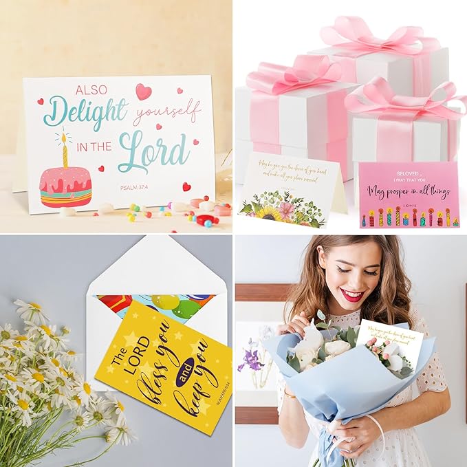 Zhanmai 80 Pack 4 x 6 Inch Religious Christian Birthday Cards Bulk with Scripture Assorted Bible Verse Designs Christian Blessings Birthday Cards with Envelopes (Classic Style)