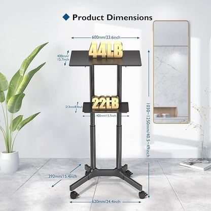 BONTEC Lecterns & Podiums Portable Mobile Standing Laptop Desk, Sit Stand Desk, Height Adjustable Home Office Classroom Pulpit Stand Up Desk Workstation, Rolling Table Laptop Cart with Storage Tray