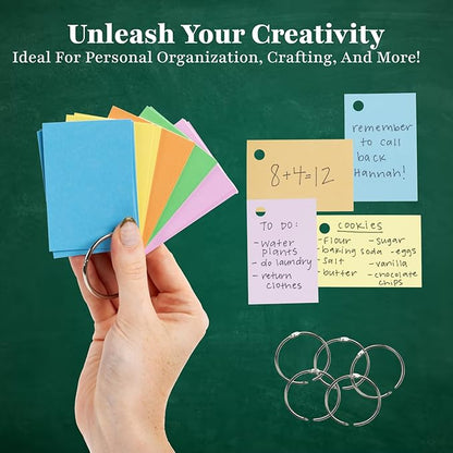 Star Right Assorted Colored Blank Flash Cards - Note Cards with Rings - 2"x3" Blank Index Note Cards, Flash Cards Blank, 1000 Pre Hole Punched Index Cards with Metal Binder Rings, Blank Flashcards