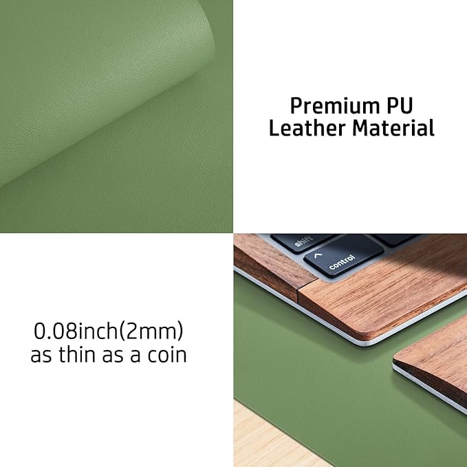 Aothia Leather Desk Pad Protector, Mouse Pad, Office Desk Mat, Non-Slip PU Leather Desk Blotter, Laptop Desk Pad, Waterproof Desk Writing Pad for Office and Home (23.6" x 13.7", Olive Green)