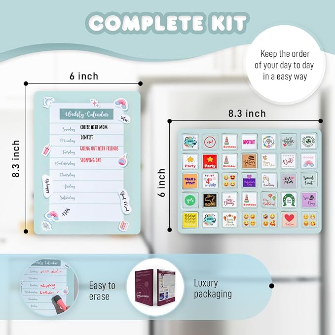DAYLINDGO Magnetic Refrigerator Calendar - Magnetic Fridge Calendar 12.6" x 8.7" 3 Markers & 1 Invisible Ink & Grocery List Dry Erase Magnet Calendar for Fridge Kitchen Organization, Shipped Flat