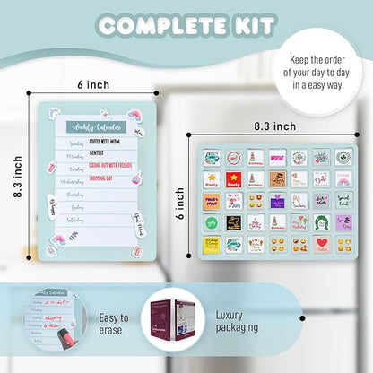 DAYLINDGO Magnetic Refrigerator Calendar - Magnetic Fridge Calendar 12.6" x 8.7" 3 Markers & 1 Invisible Ink & Grocery List Dry Erase Magnet Calendar for Fridge Kitchen Organization, Shipped Flat