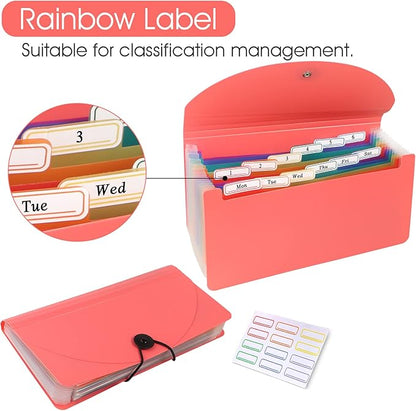 2 Pack 13 Pockets A6 Mini Coupon Organizer Wallet, Expandable Accordion File Organizer for Storage Receipt Cards Coupons Tickets - Pink