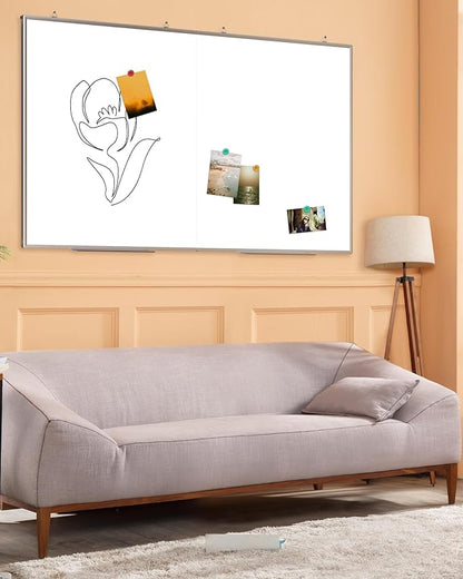 60"X 48" Large Magnetic Dry Erase Whiteboard, Wall Hanging Board with 4 Pens & 1 Dry Erasers & 6 Magnets, Sliver Aluminum Frame White