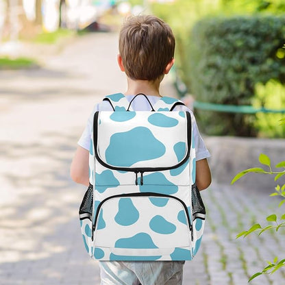 Cow Print Backpack with Reflective Strip for Kids Boys Girls Elementary School Bag Removable Chest Strap