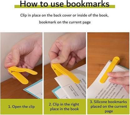 3pcs Silicone Automatic Bookmarks, Book Marks Gifts for Reading Women, Men, Kids, Book Lovers, Readers, Unique Cute Book Accessories, Stay in Place and Follow as You Read"