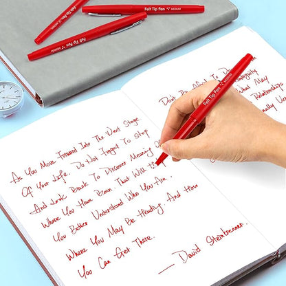 Lelix Felt Tip Pens, 30 Red Pens, 0.7mm Medium Point Felt Pens, Felt Tip Markers Pens for Journaling, Writing, Note Taking, Planner, Perfect for Art Office and School Supplies