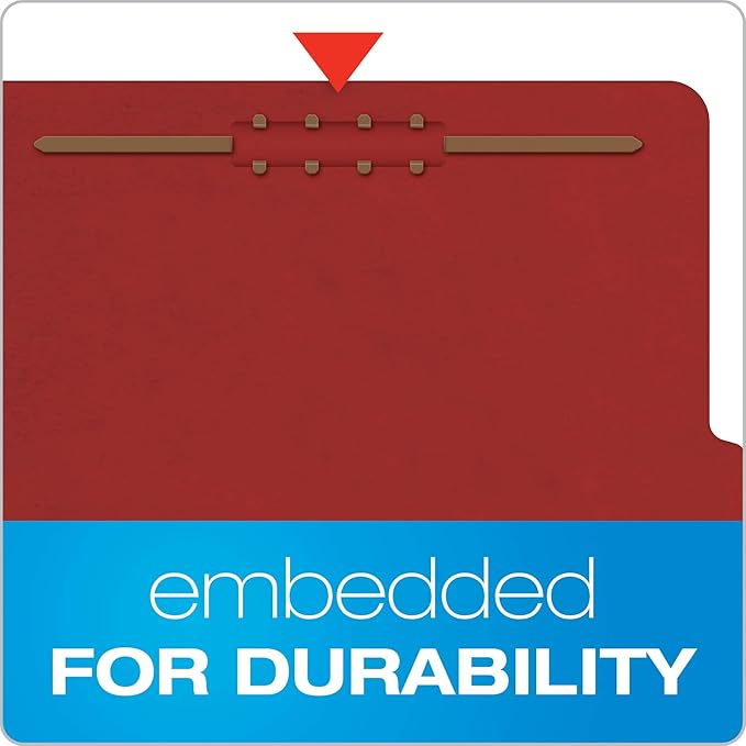 Pendaflex Recycled Classification File Folders, 2 Dividers, 2" Embedded Fasteners, 2/5 Tab Cut, Letter Size, Red (24075R), Specialty, Box of 10