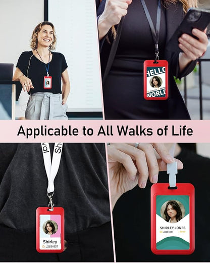 Uniclife 3 Pack Sliding ID Badge Holder Vertical Hard Plastic Case with Clear Window Red Card Protector Pouch for Office School ID Credit Cards Proximity Key Cards Driver’s Licenses and Passes