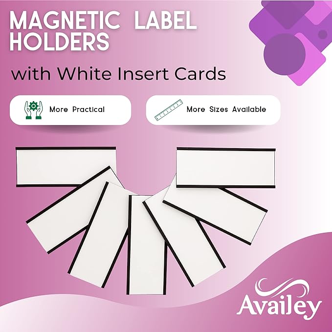 Availey 40 Pack Magnetic 'C' Channel Label Holders for Metal Racks and Shelves with Protective Films and Replacement Strips 4" x 1.6"