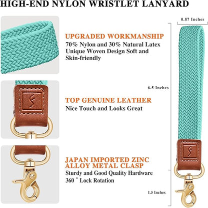 Fishent Stretchy Wristlet Keychain,Braided Cute Wrist Lanyards for Keys, Key Chain Holder for Women Men, Wrist Strap Keychain for Car Keys Phone Camera Wallet ID Badges Card (Lake Blue)