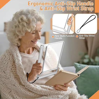 5X Full Page Magnifying Glass for Reading, Lightweight Rectangular Magnifier Provides Large Book Page Viewing Area, Handheld Magnifier for Reading Small Prints for Seniors, Low Vision-Silver