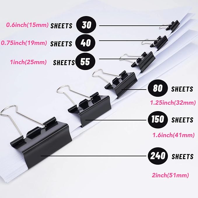 Binder Clips, Medium Binder Clips,144 Pcs1 Inch,Black Metal Medium Paper Clips for Office, Home, School