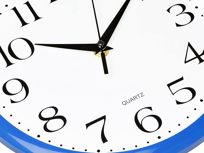 Bernhard Products 10 Inch Blue Quartz Analog Wall Clock - Silent, Easy to Read, Quality Construction, Simple Design, Lightweight, Easy to Hang, Battery Operated