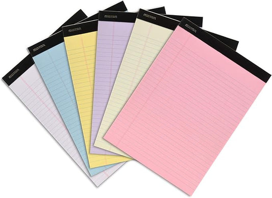 Mintra Office Legal Pads, ((Basic 6pk - (Pastel Version #2), 8.5in x 11in, Wide Ruled)), 50 Sheets per Notepad, Micro perforated Writing Pad, Notebook Paper for School, College, Office, Work