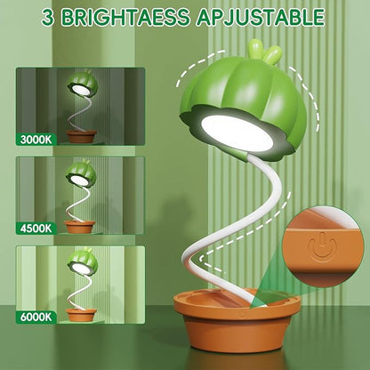 Cute Desk Lamp for Kids, Cactus Small Desk Lamps with Dimmable Touch,Rechargeable Kawaii Desk Lamp Nursery Night Lights, Desk Accessories Kawaii Room Decor for Kid Gifts (Green Cactus Lamp)