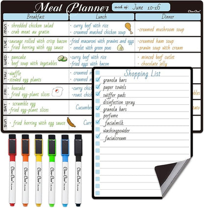 Magnetic Dry Erase Menu Board - 8.5"x13" Meal Planning Board for Fridge - 6.5"x8.5" List Board and 6 Extra Fine Point Markers Included - Shipped Flat