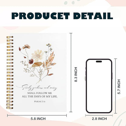 BearCake Floral Christian Notebook Journal, Christian Gifts for Women, Bible Notebooks for Note Taking, Bible Journaling Notebook, Surely Goodness and Mercy Hardcover Spiral Notebook 5.5x8.3