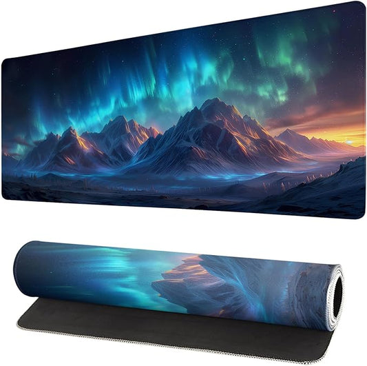 Gaming Mouse Pad Desk Pad,Extended Big Mouse Pad,31.5x11.8 Inch Long Computer Keyboard Mouse Mat Mousepad with 3mm Non-Slip Base and Stitched Edge for Gaming and Office… (Aurora)