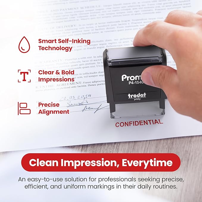 Promot Confidential Self Inking Rubber Stamp - Refillable Office Stamps - Business, Bookkeeping, Ordering, Accounting, Work, Notary Stamper - Red Ink