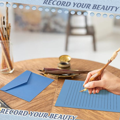 100 Pcs Stationery Lined Stationery Paper and Envelopes Set Includes 50 Letter Writing Paper and 50 Envelope for Office, 5.5 x 8.25 Inch(Blue)