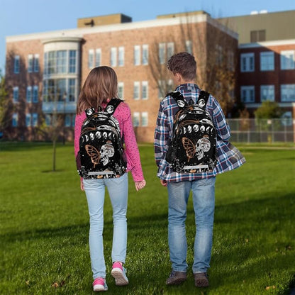 Brown Gothic Skull Butterfly Black Galaxy Space Backpack School Bookbag Laptop Purse Casual Daypack for Teen Girls Women Boys Men College Travel